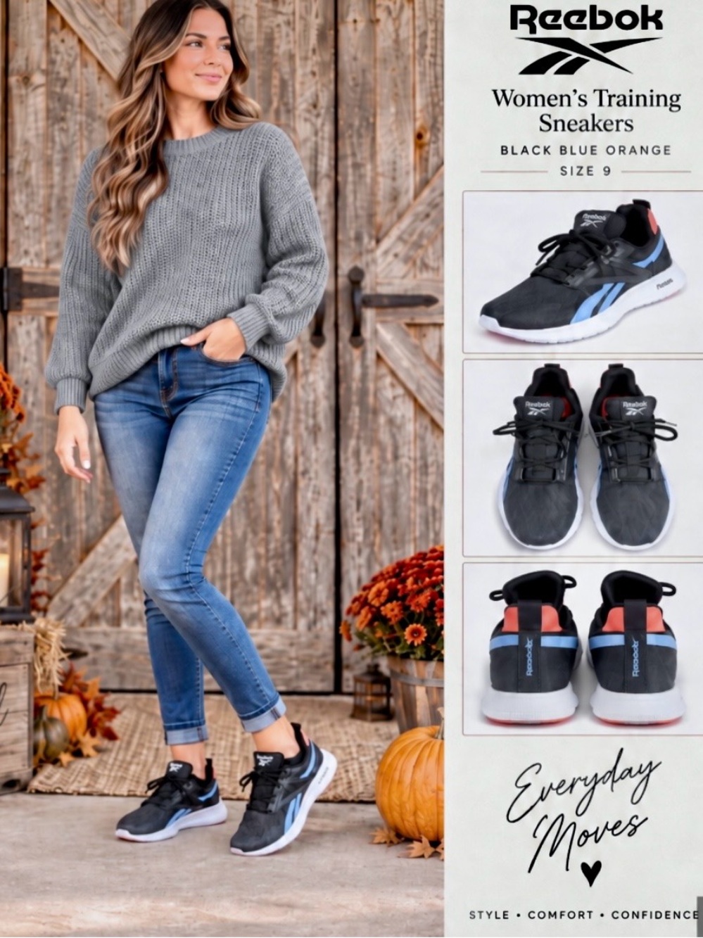 Reebok Women’s Training Sneakers Black Blue Orange Size 9